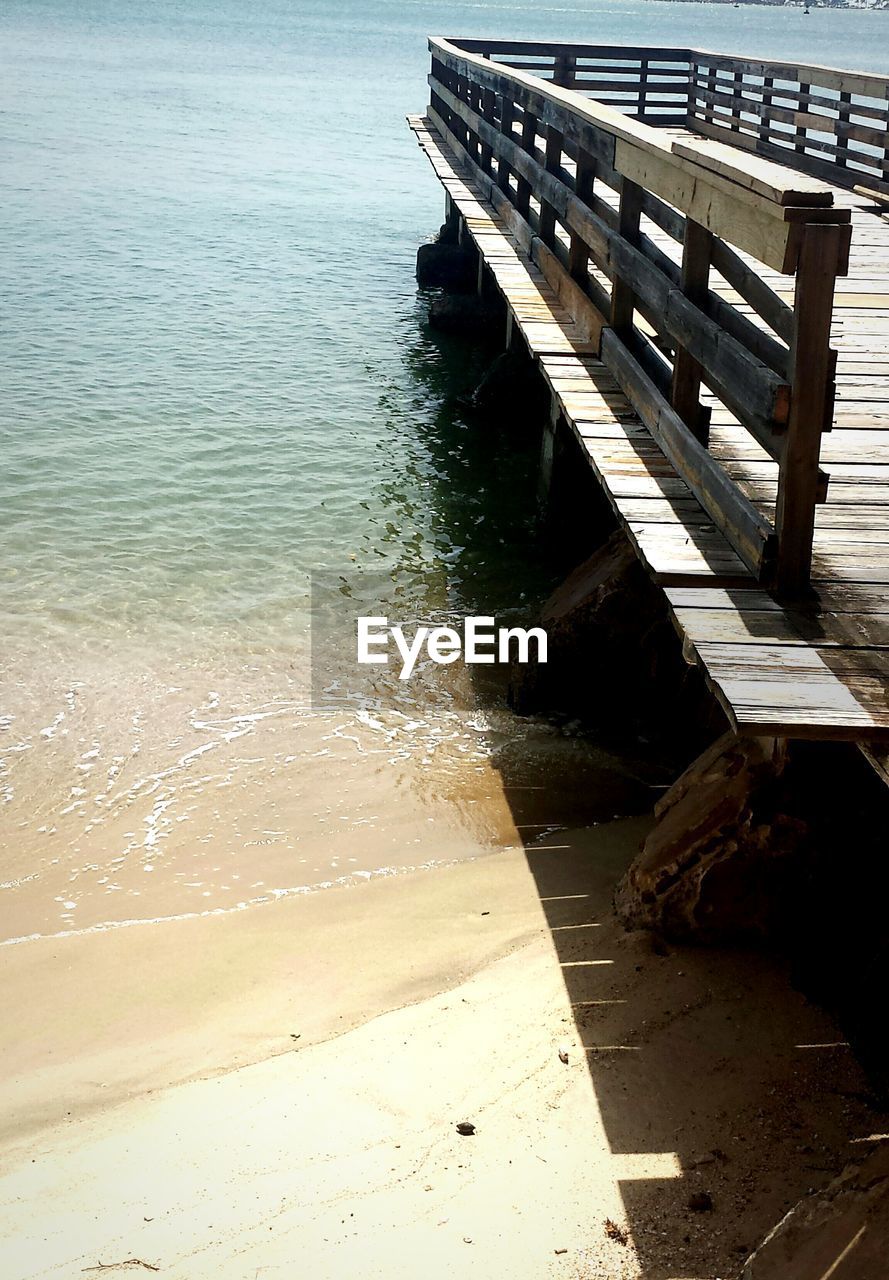 High angle view of pier on beach