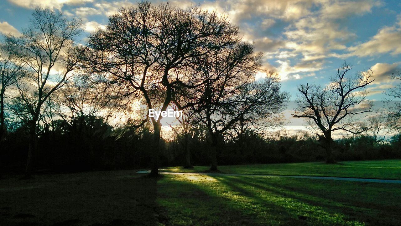 Sun setting over empty park