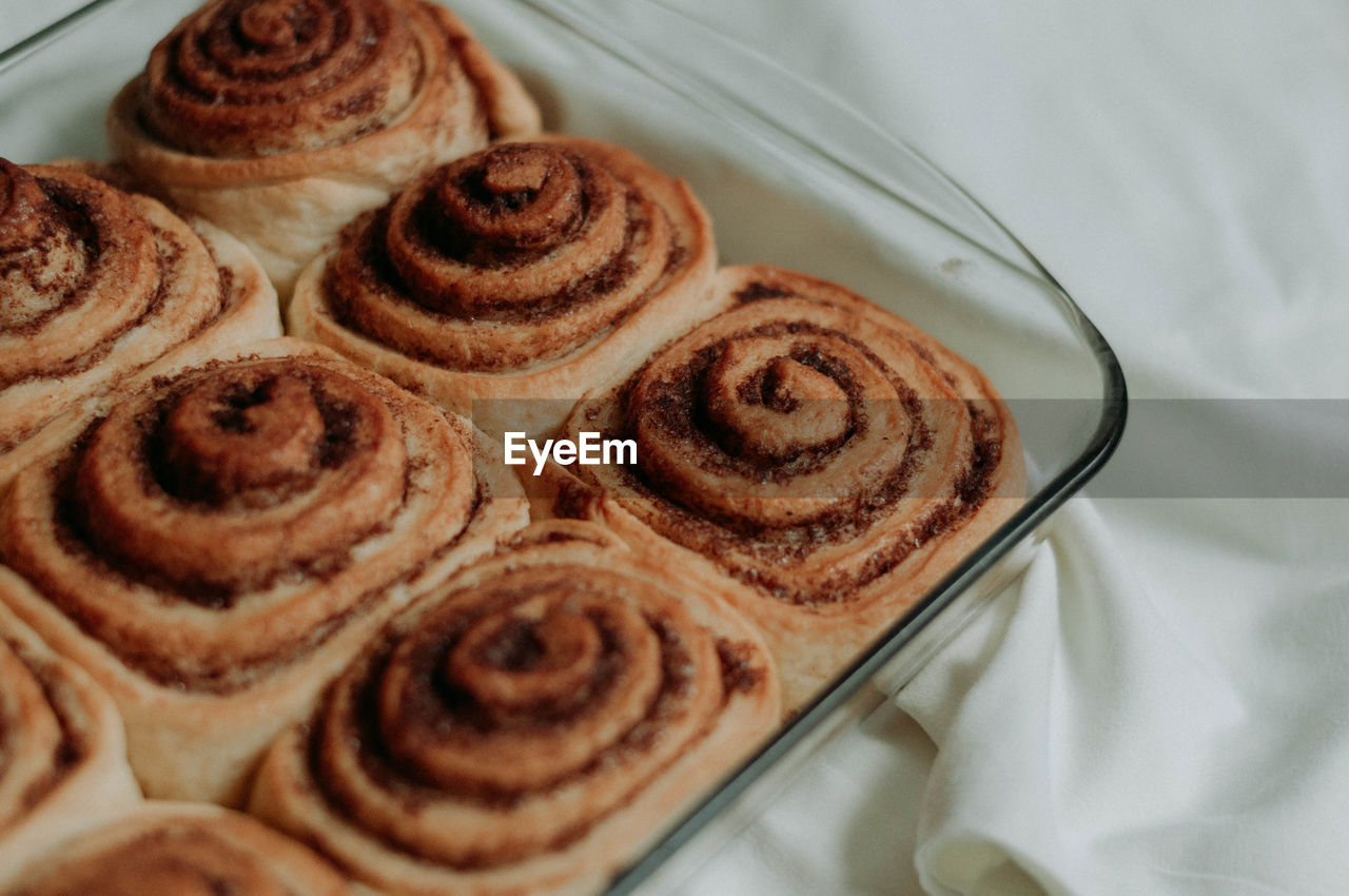 High angle view of dessert on table