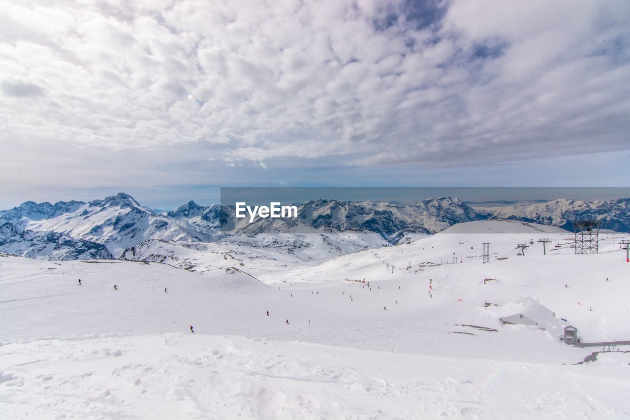 Scenic view of snowcapped mountains against sky