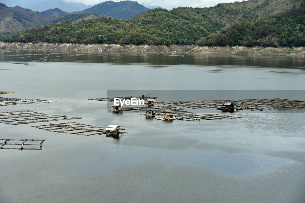 High angle view of boats in lake