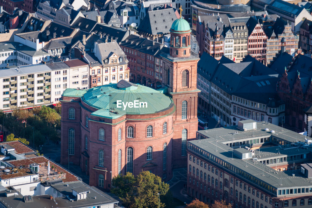 Aerial panorama cityscape of frankfurt am main, germany with historical paulskirche 