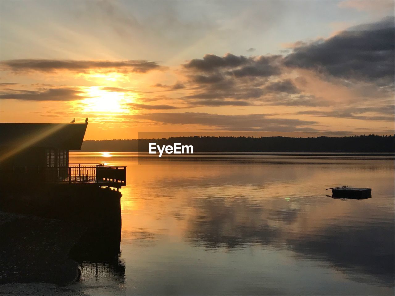 Scenic view of lake against sky during sunset