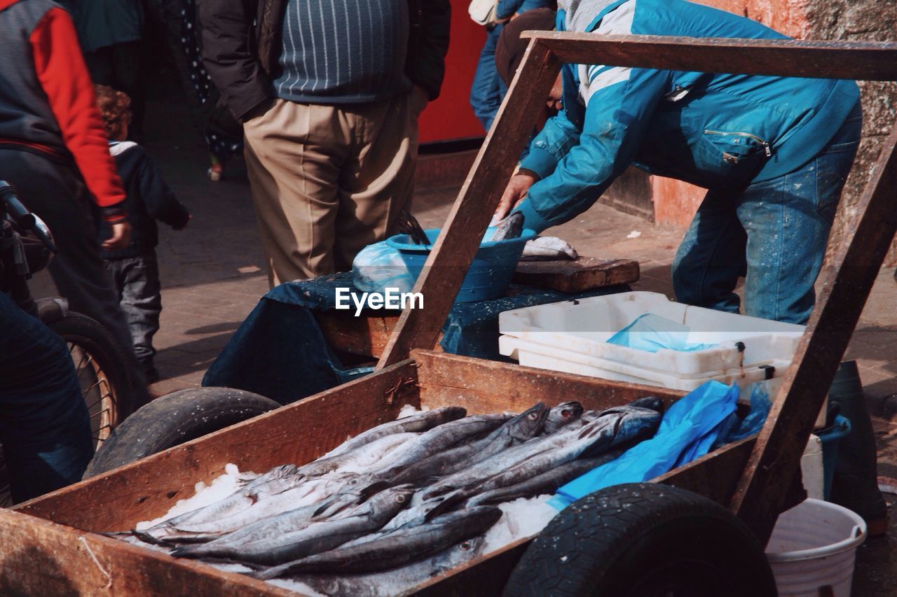 Fish in wooden crate