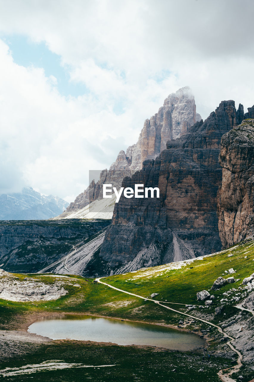 Scenic view of mountain against cloudy sky