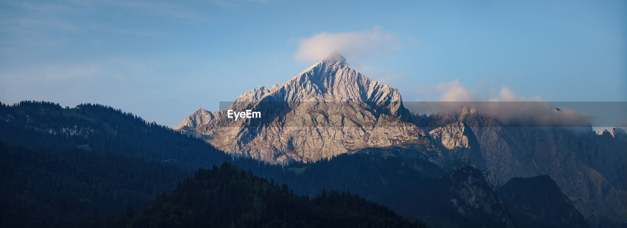 Panoramic view of snowcapped mountains against sky