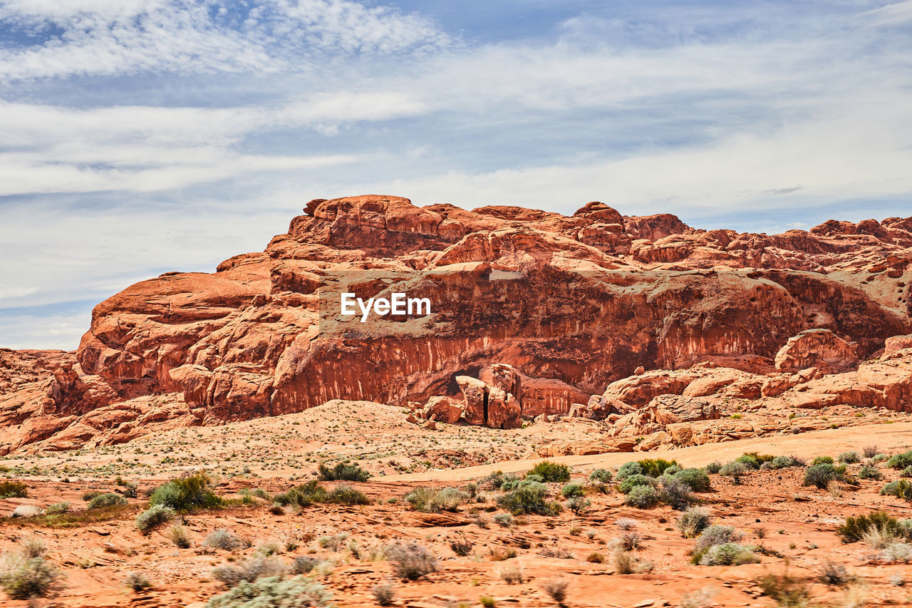 SCENIC VIEW OF ROCK FORMATIONS ON LANDSCAPE AGAINST SKY