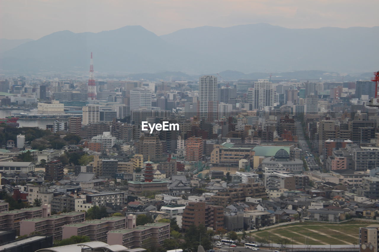 High angle view of buildings in city