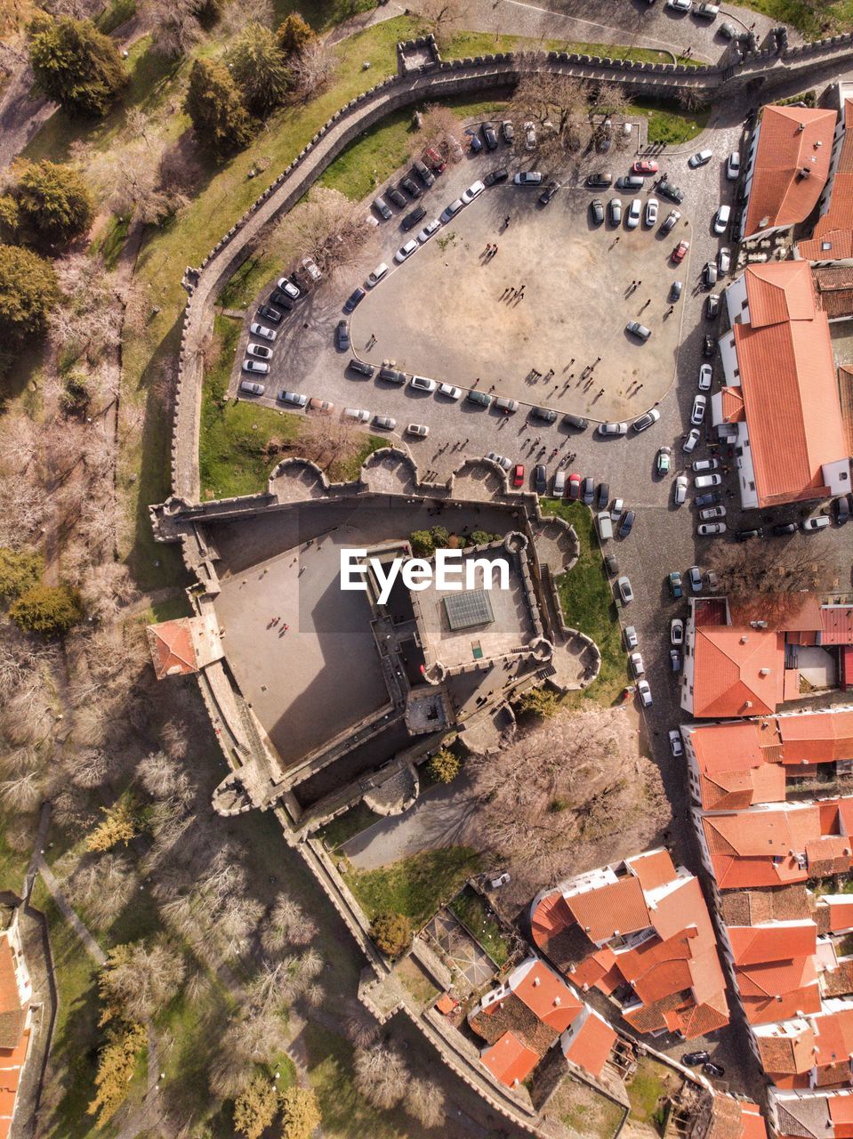 High angle view of street amidst buildings in city