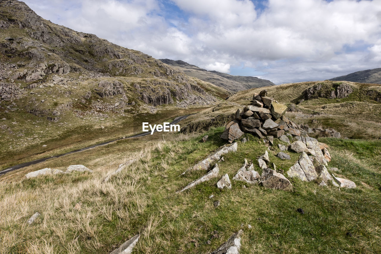 Scenic view of landscape against cloudy sky