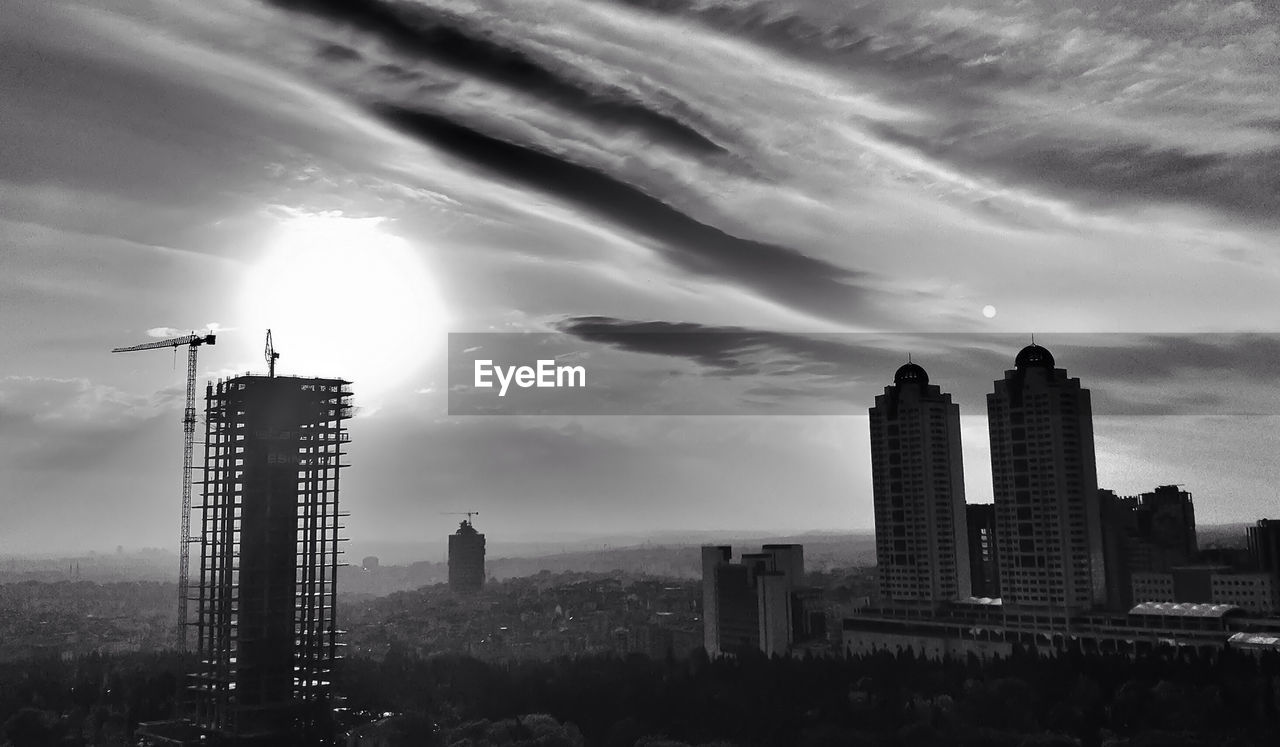 View of cityscape at dusk