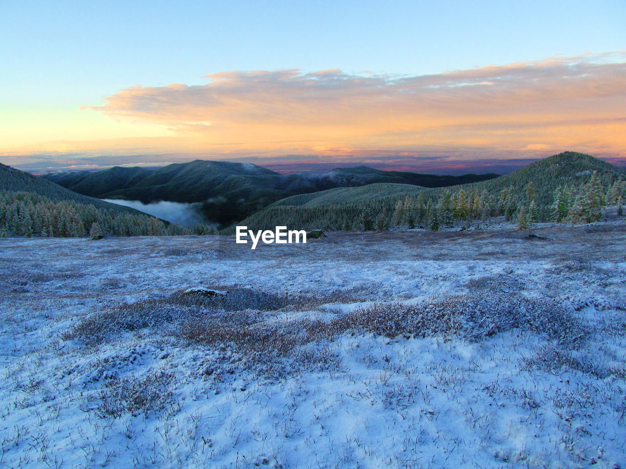 Scenic view of landscape against sky during sunset