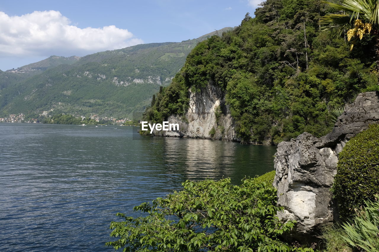 SCENIC VIEW OF LAKE AGAINST TREES AND MOUNTAIN