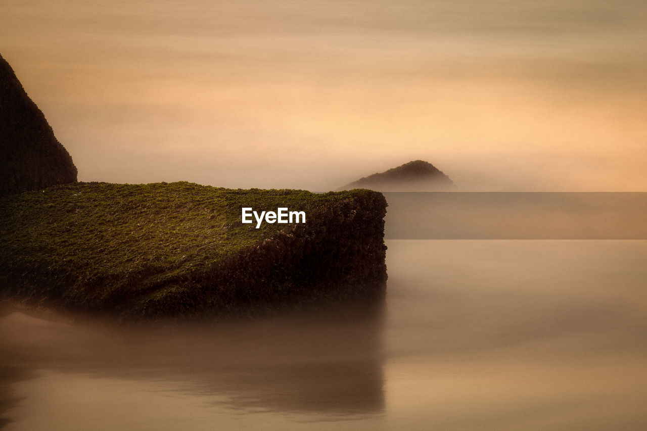 View of misty ocean