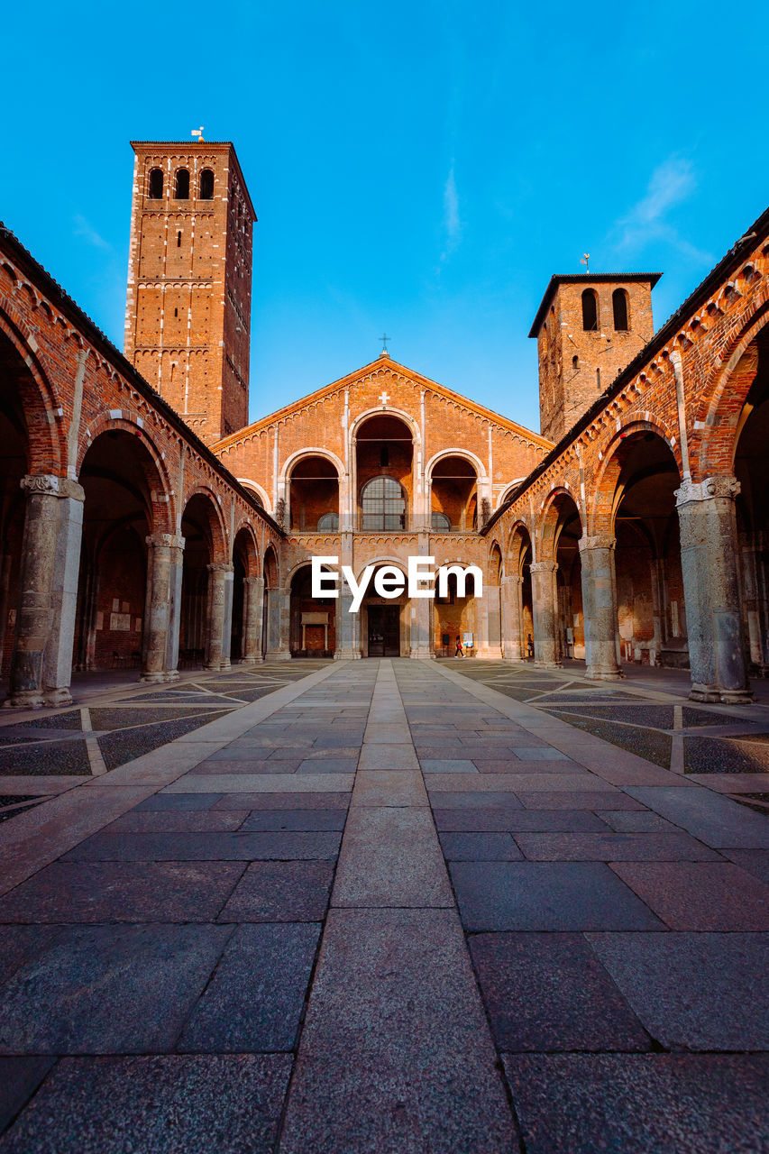 Wide view of the basilica of sant'ambrogio, no people, vertical