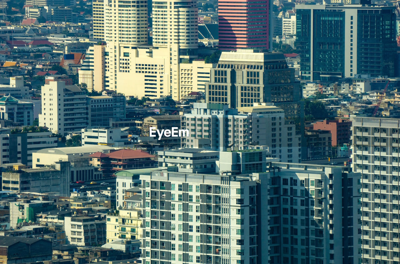 Aerial view of modern buildings in city