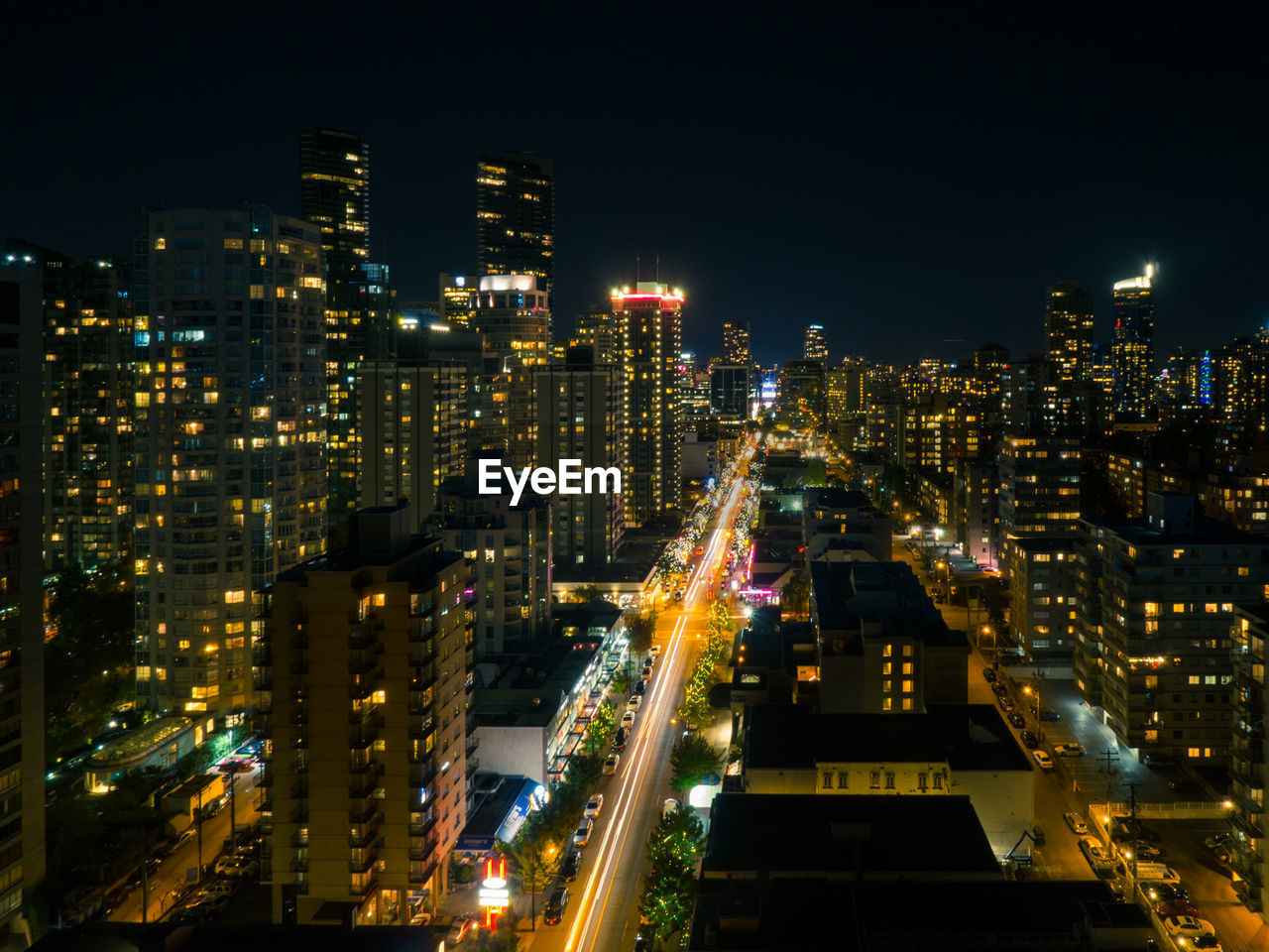 Illuminated cityscape at night