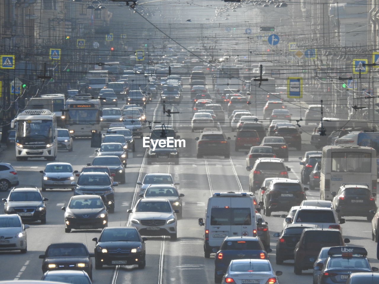 High angle view of traffic on road in city