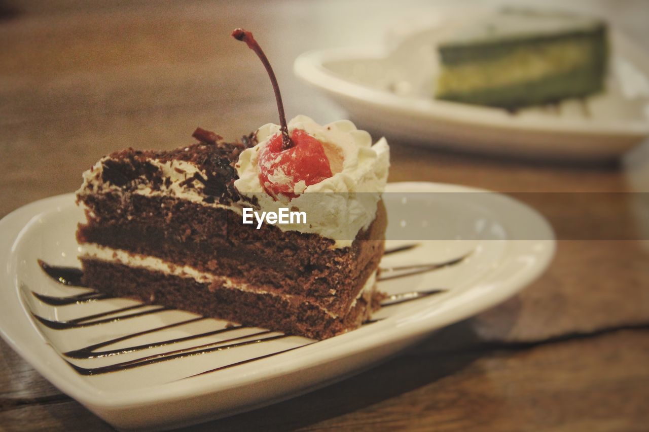 Close-up of dessert in plate on table