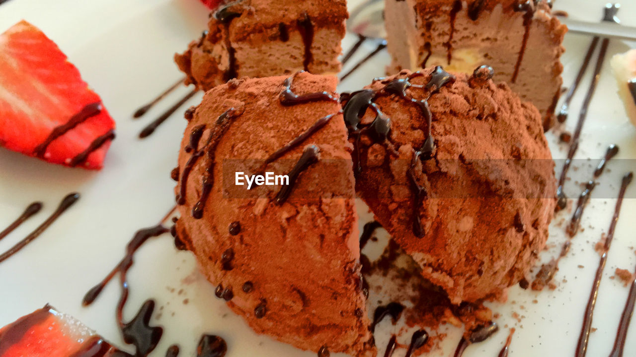 Close-up of chocolate ice cream on plate