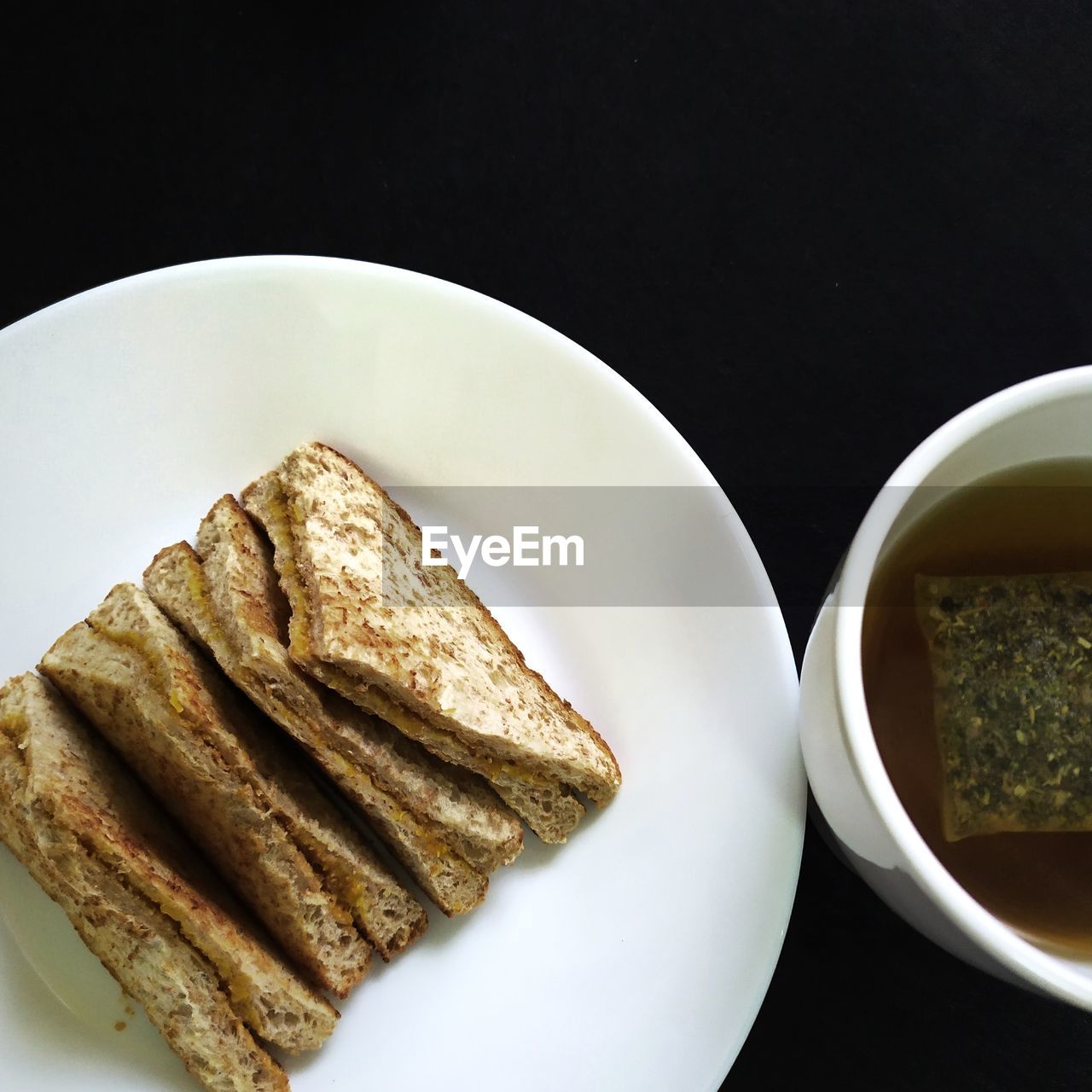 High angle view of breakfast in plate