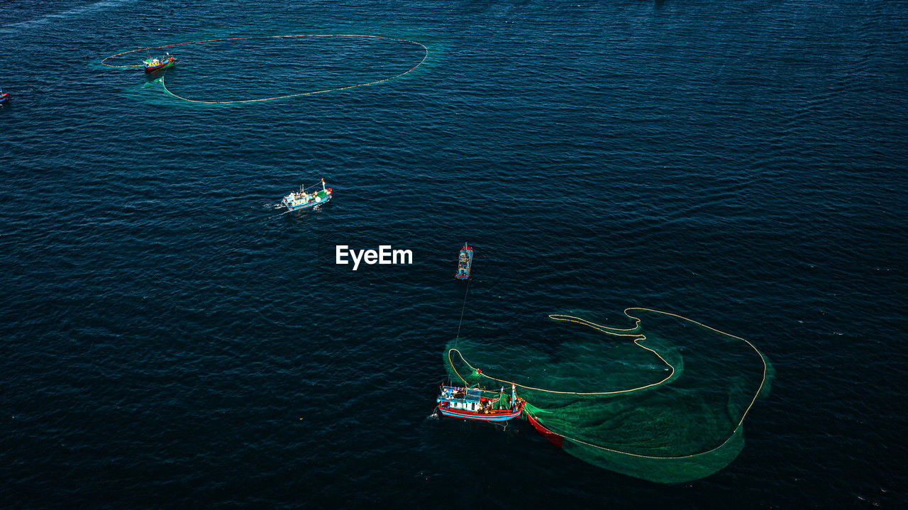 high angle view of boat in sea