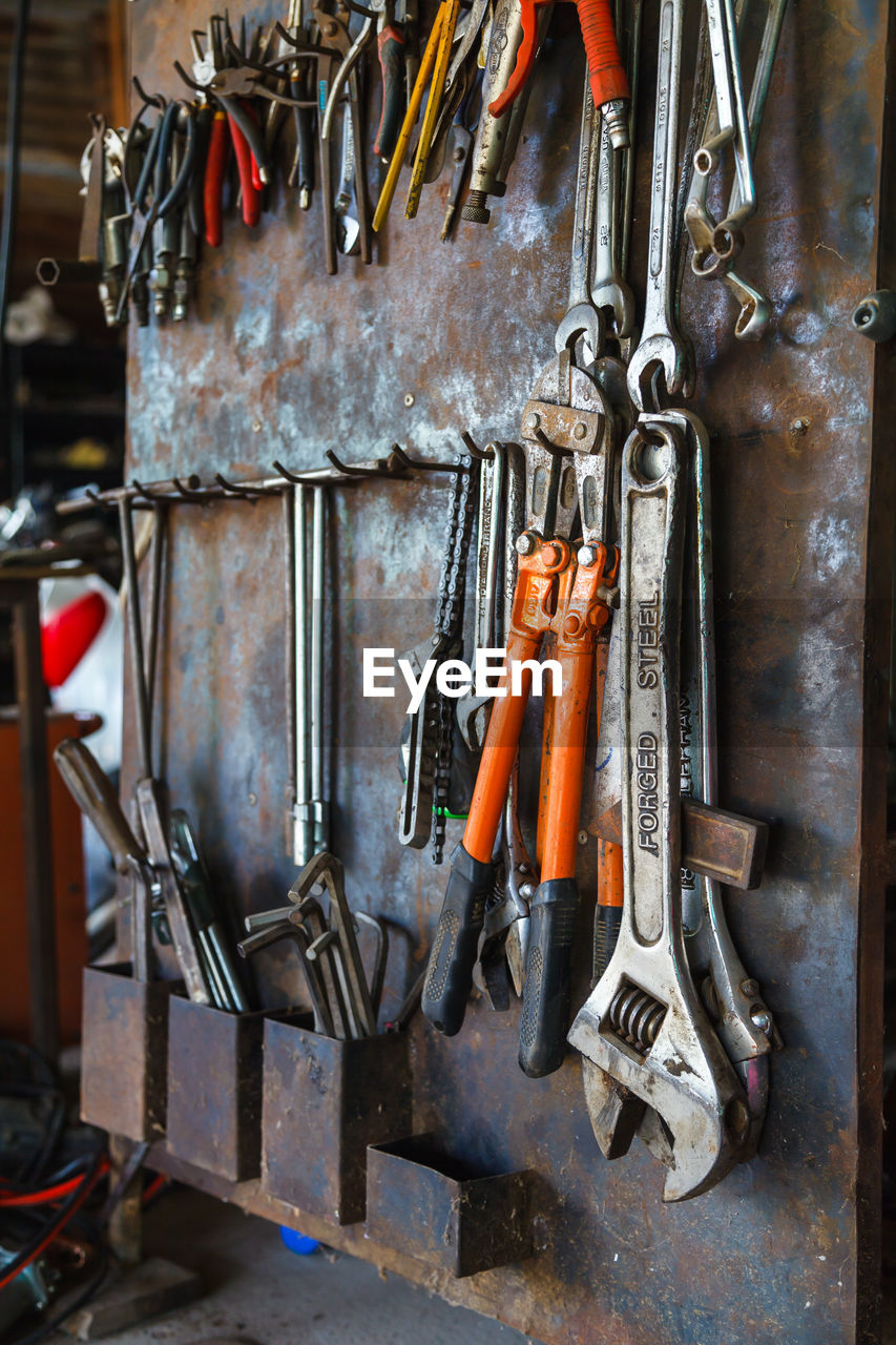 Tools hanging at workshop