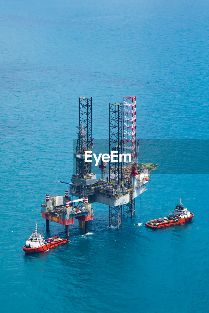 High angle view of offshore platform over sea