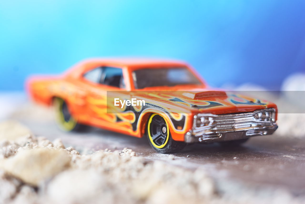 Close-up of toy car on table