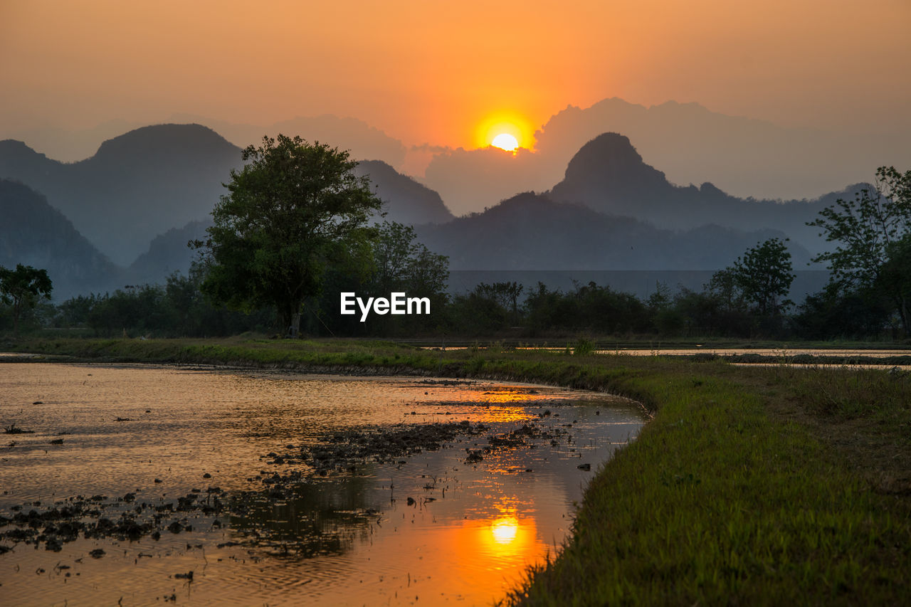 Scenic view of field against sky during sunset