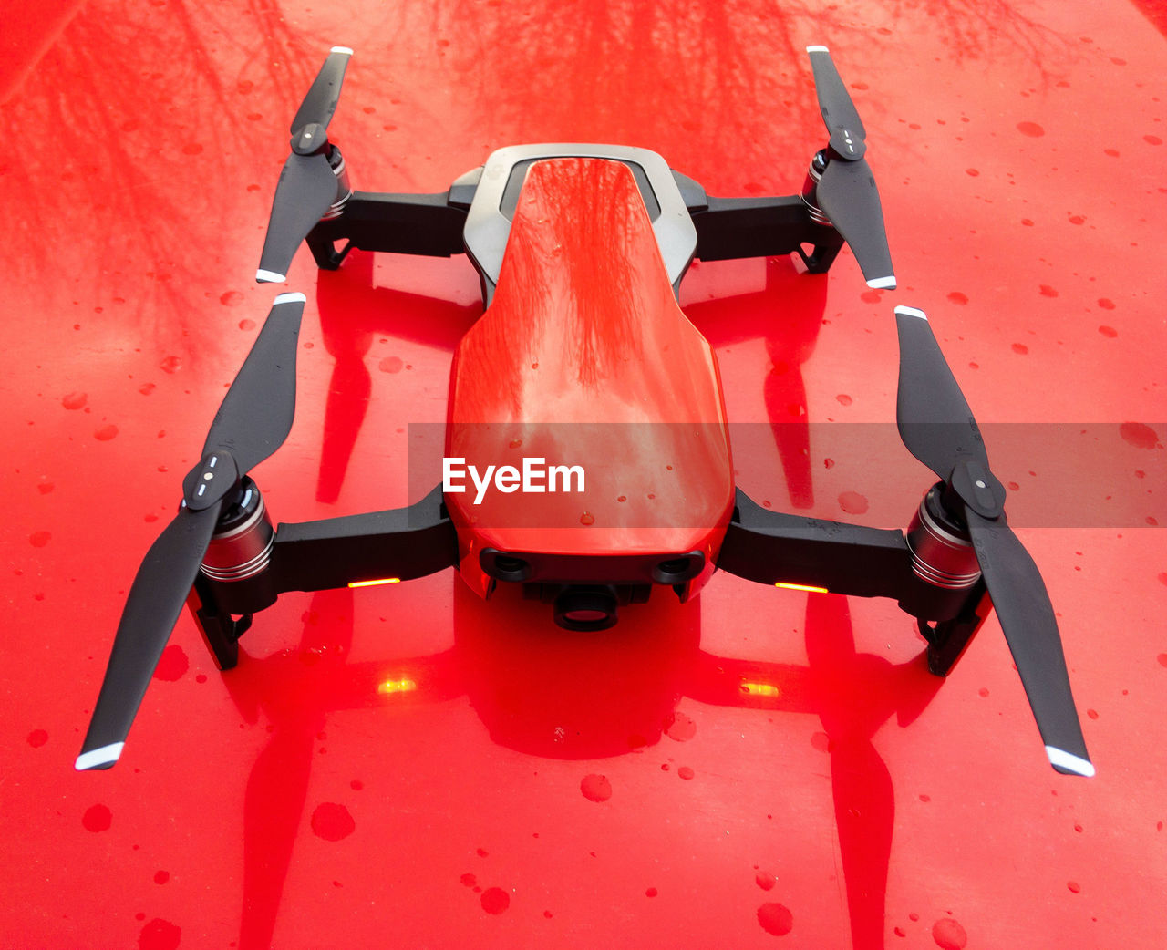 High angle view of drone on table