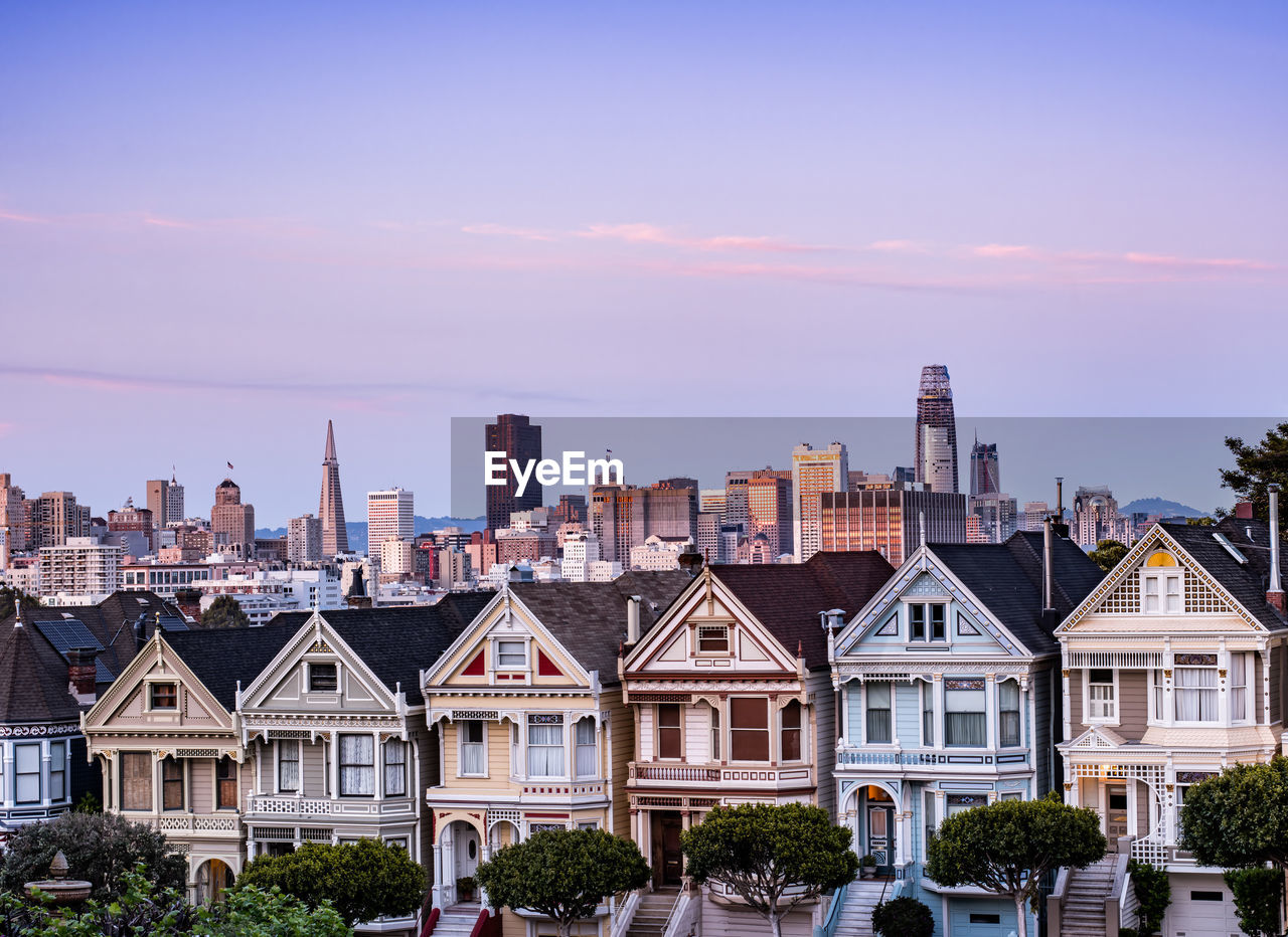 View of cityscape at sunset