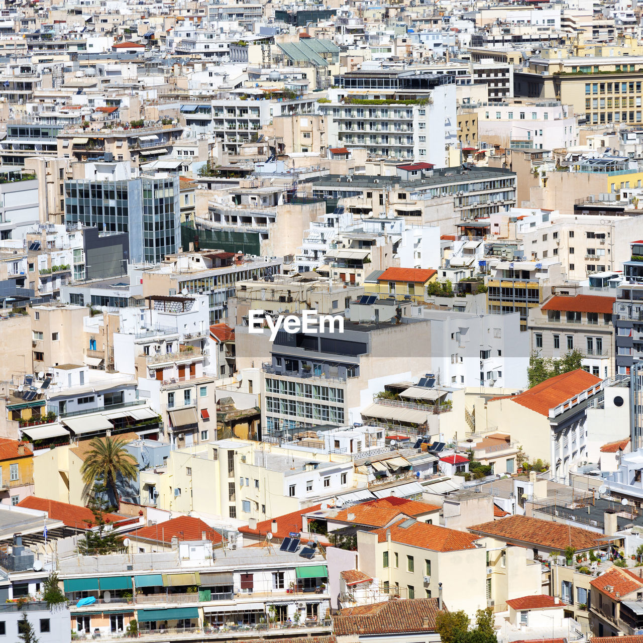 High angle view of buildings in town