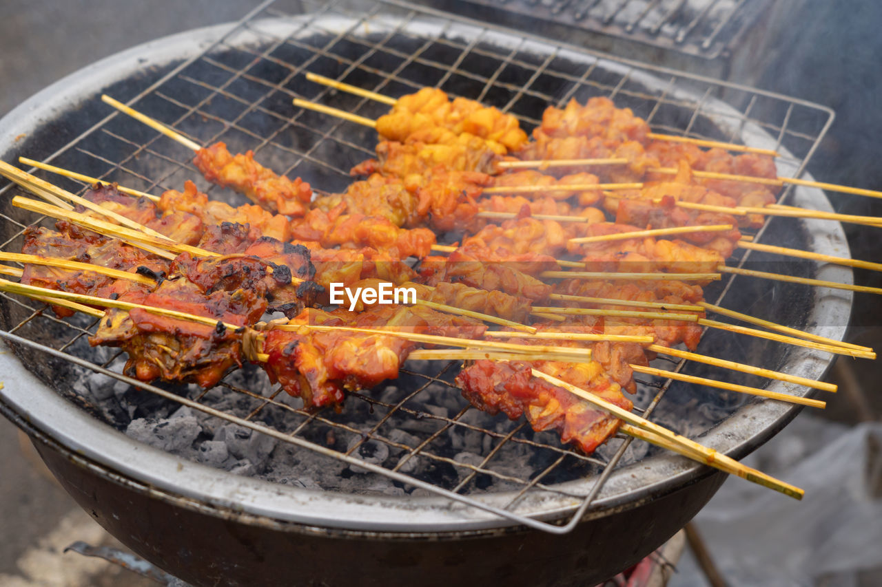 high angle view of seafood on barbecue grill