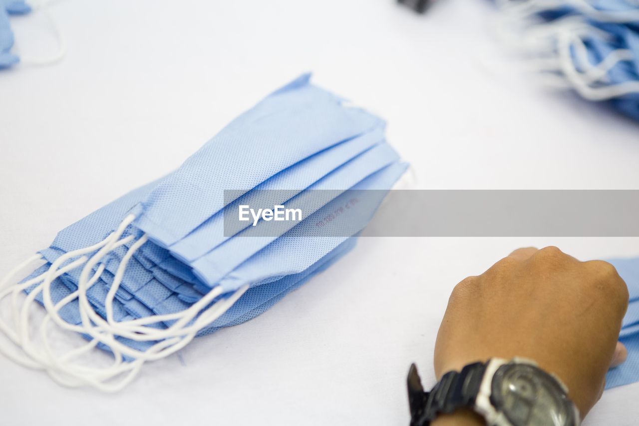 high angle view of gloves on table