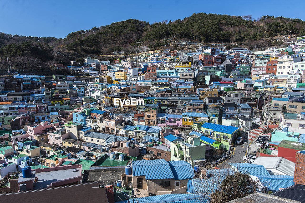 High angle view of townscape against sky