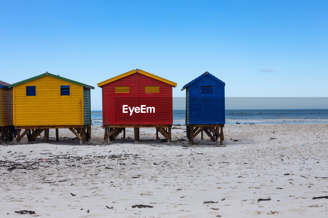 BEACH HUTS BY SEA AGAINST SKY