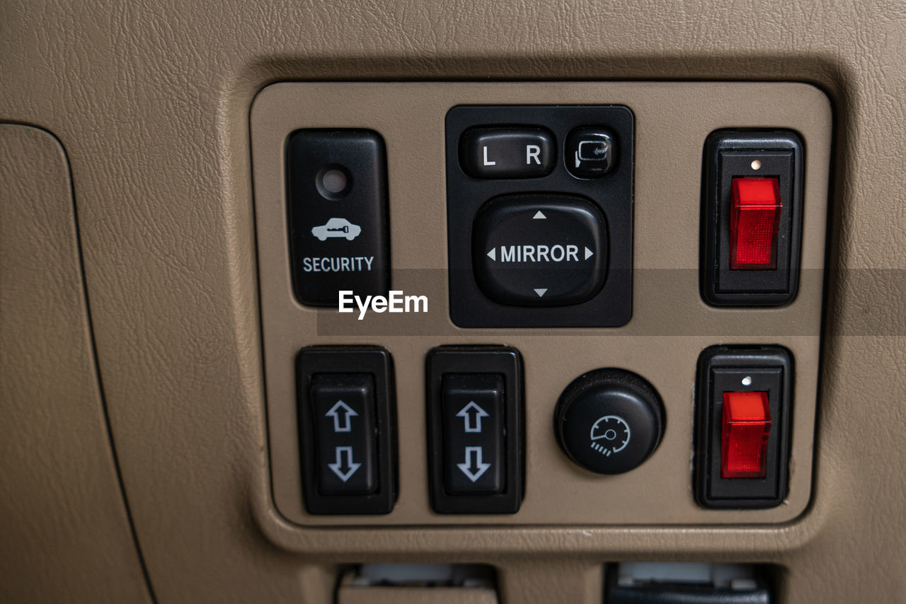 Close-up of control panel in car