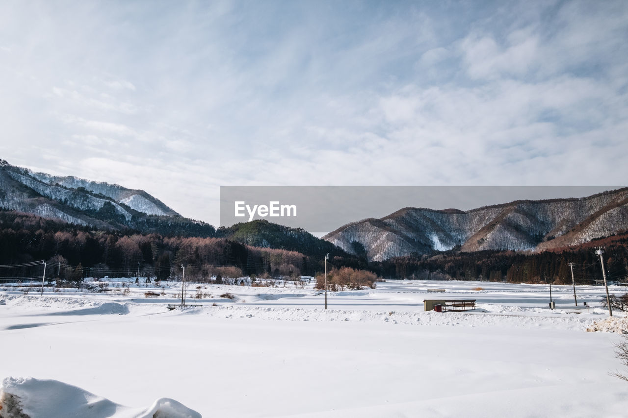 SCENIC VIEW OF SNOW COVERED MOUNTAIN AGAINST SKY