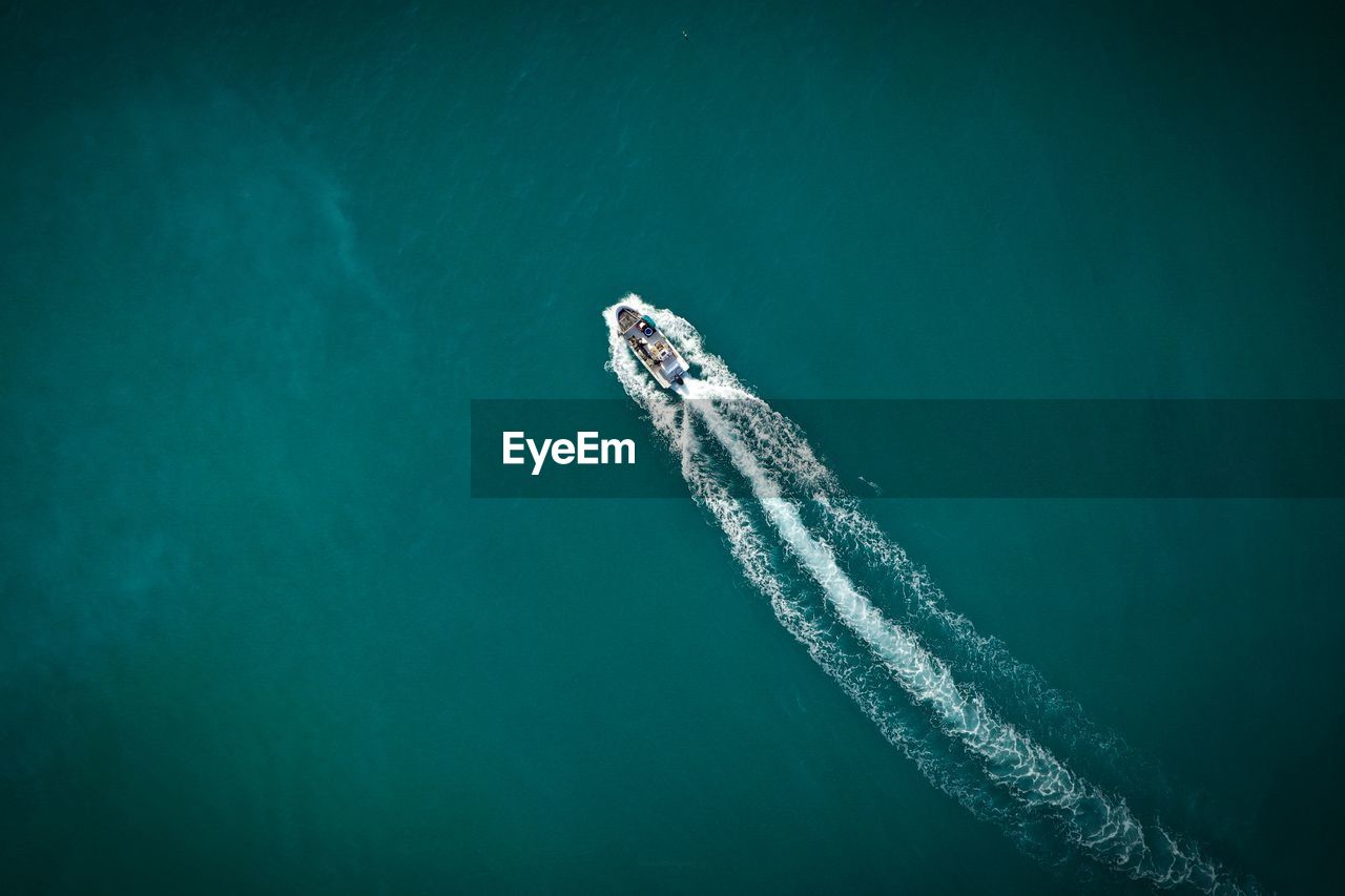 High angle view of boat in sea