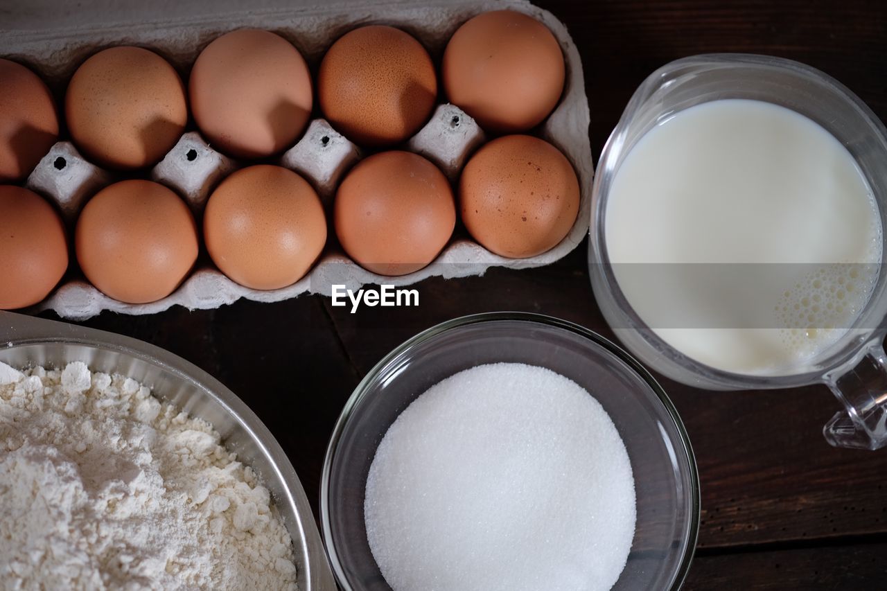 Directly above shot of food ingredients on table