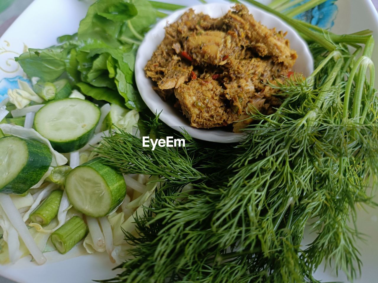 food, food and drink, healthy eating, wellbeing, vegetable, freshness, dish, plate, indoors, no people, green, meal, herb, produce, high angle view, cuisine, vegetarian food, still life, leaf