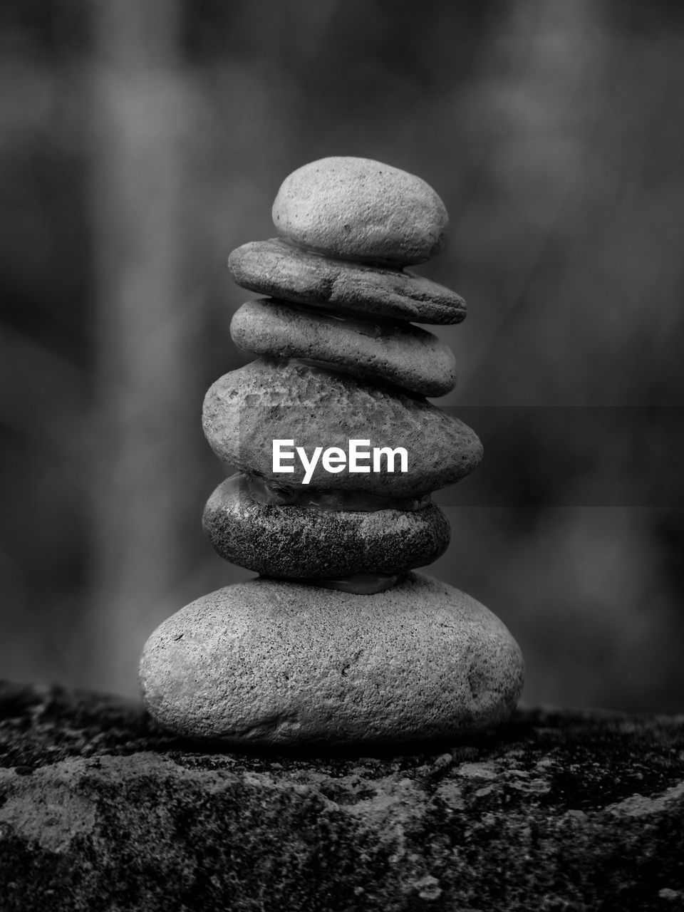 Close-up of stone stack on rock