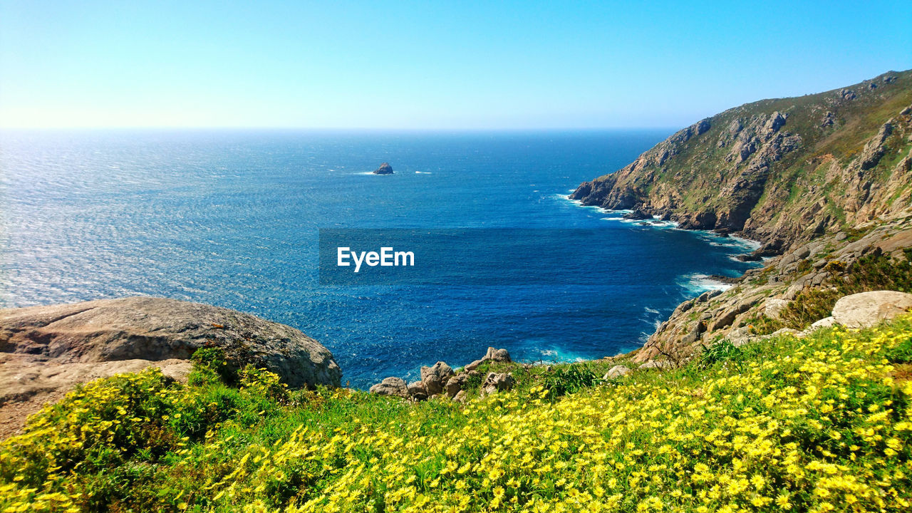 Cape finisterre, galicia, spain, landscape and ocean view. travel and tourism in spain.