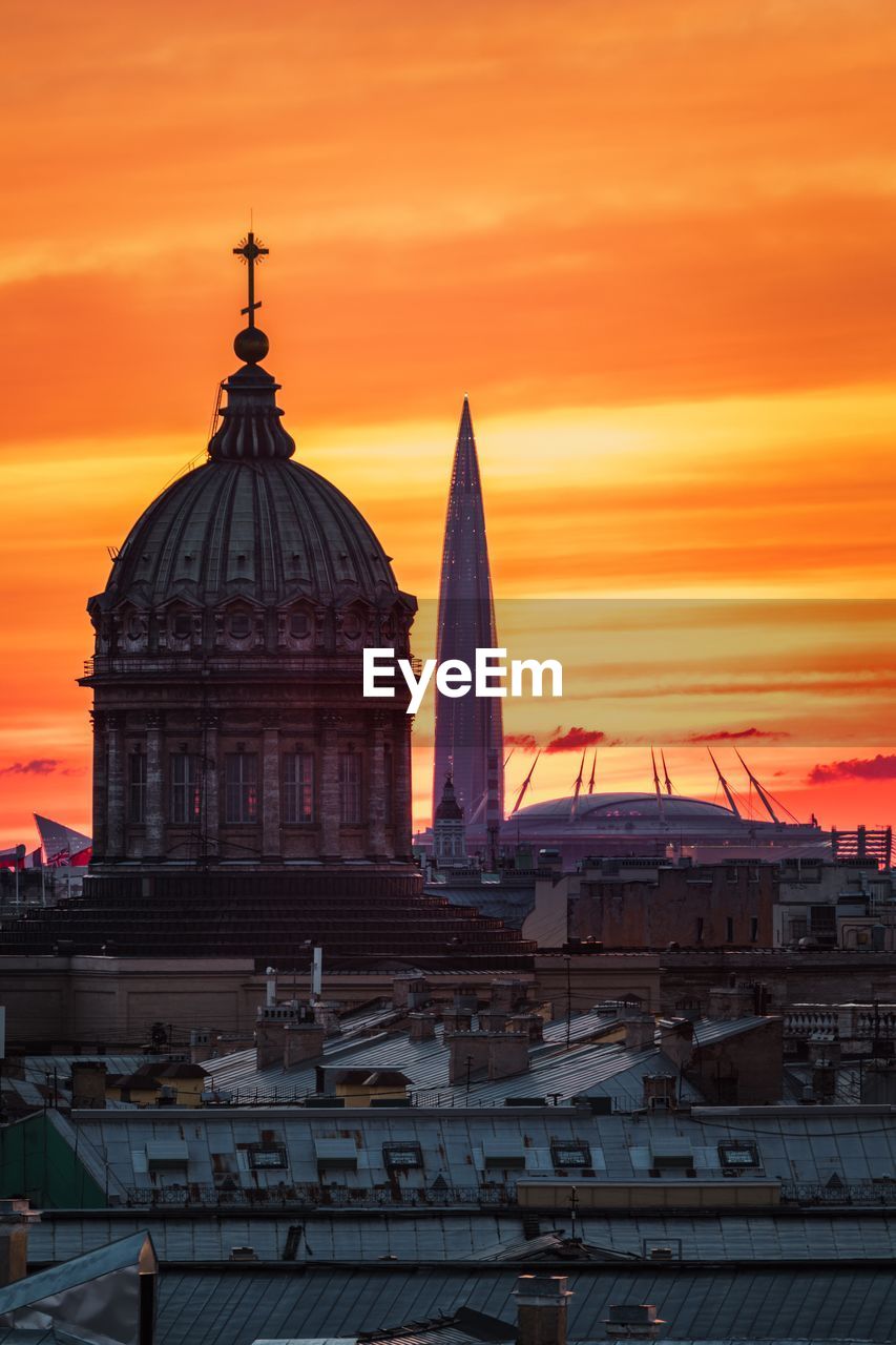 View of cathedral against orange sky