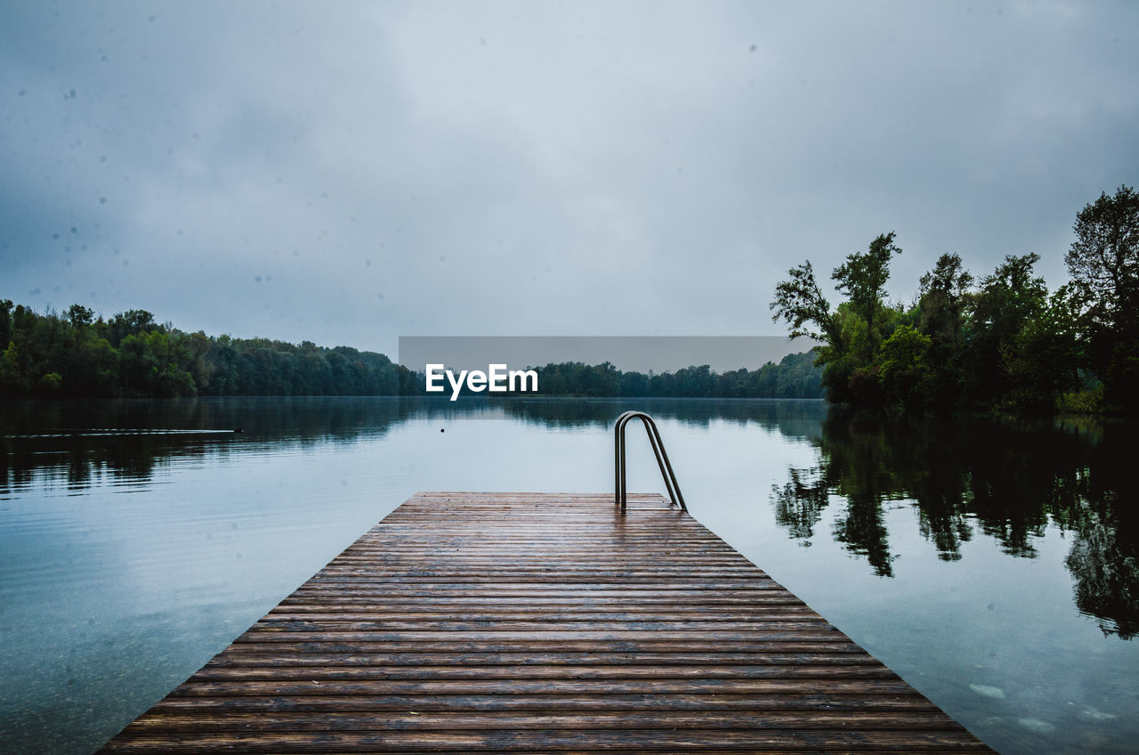 PIER ON LAKE AGAINST SKY