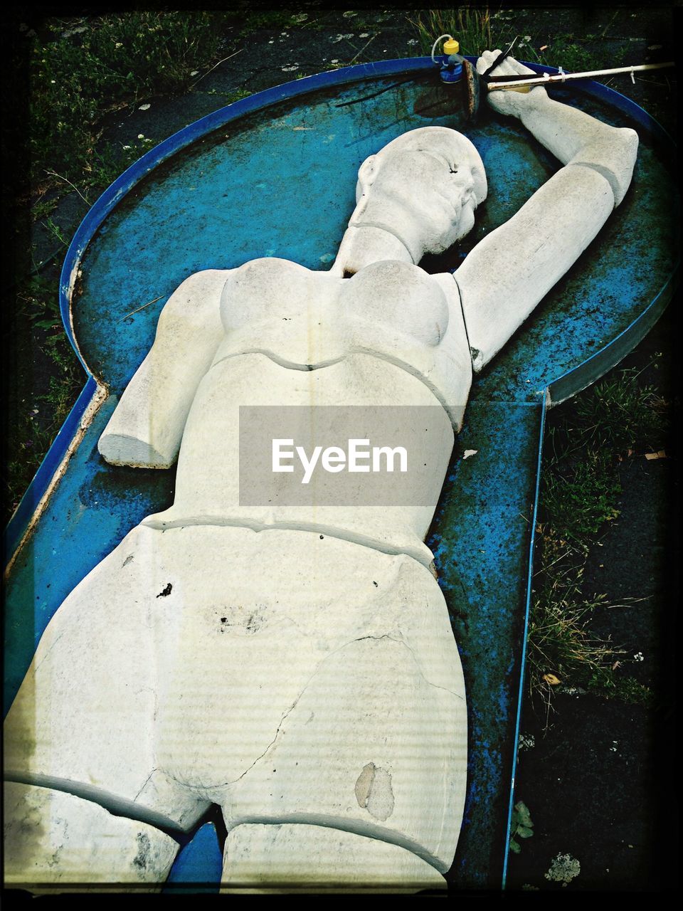 High angle view of abandoned sign