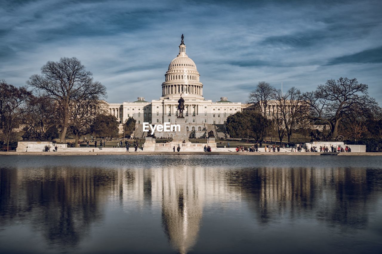 Capitol building reflecting in pool