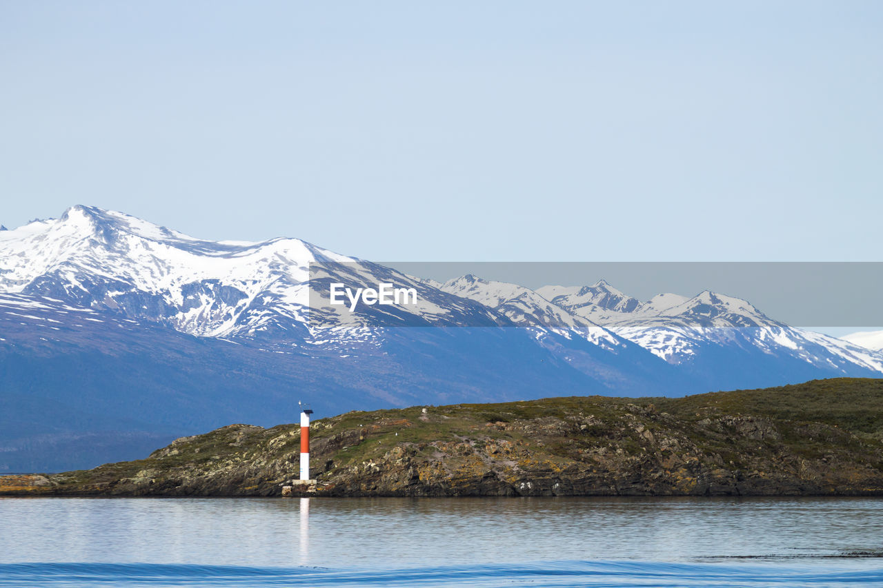 scenic view of snowcapped mountains against clear blue sky