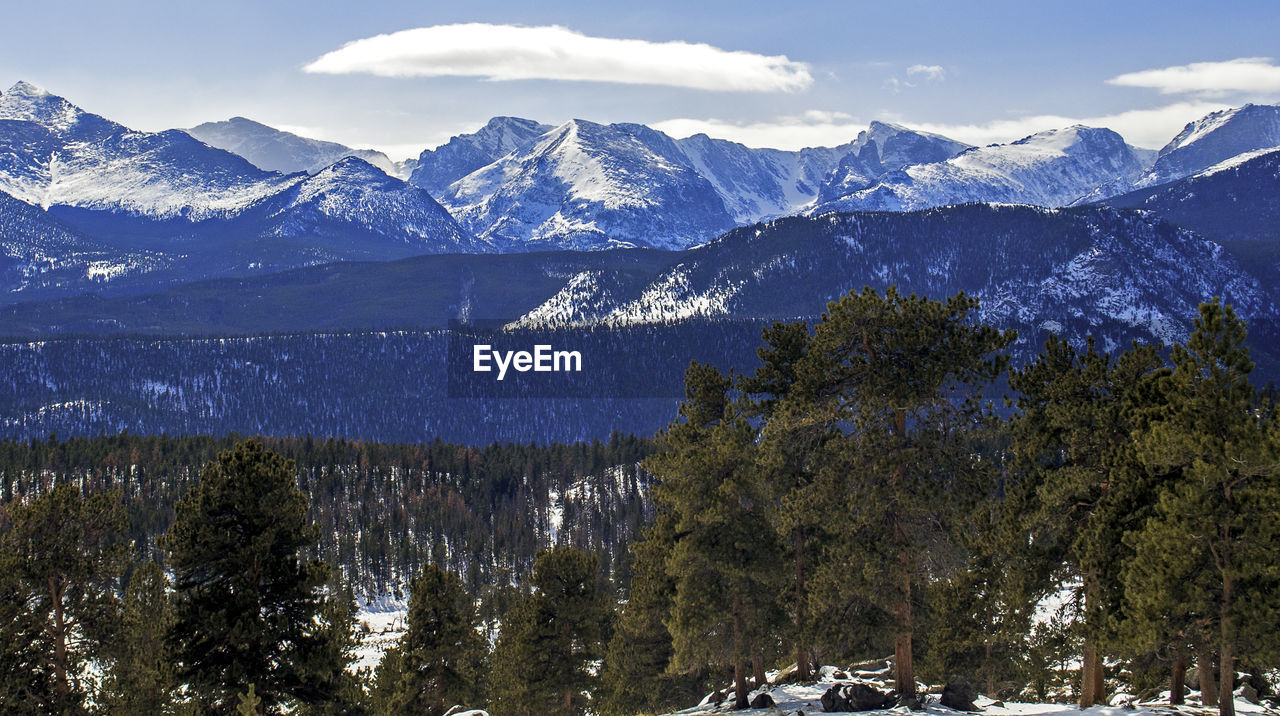 Scenic view of snowcapped mountains against sky